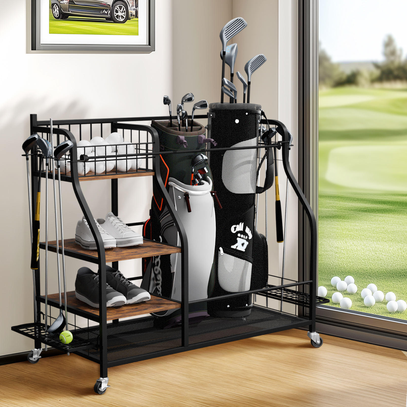 Rolling Golf Storage Rack Gara - Golf Equipment Organizer For Garage のレビューと価格