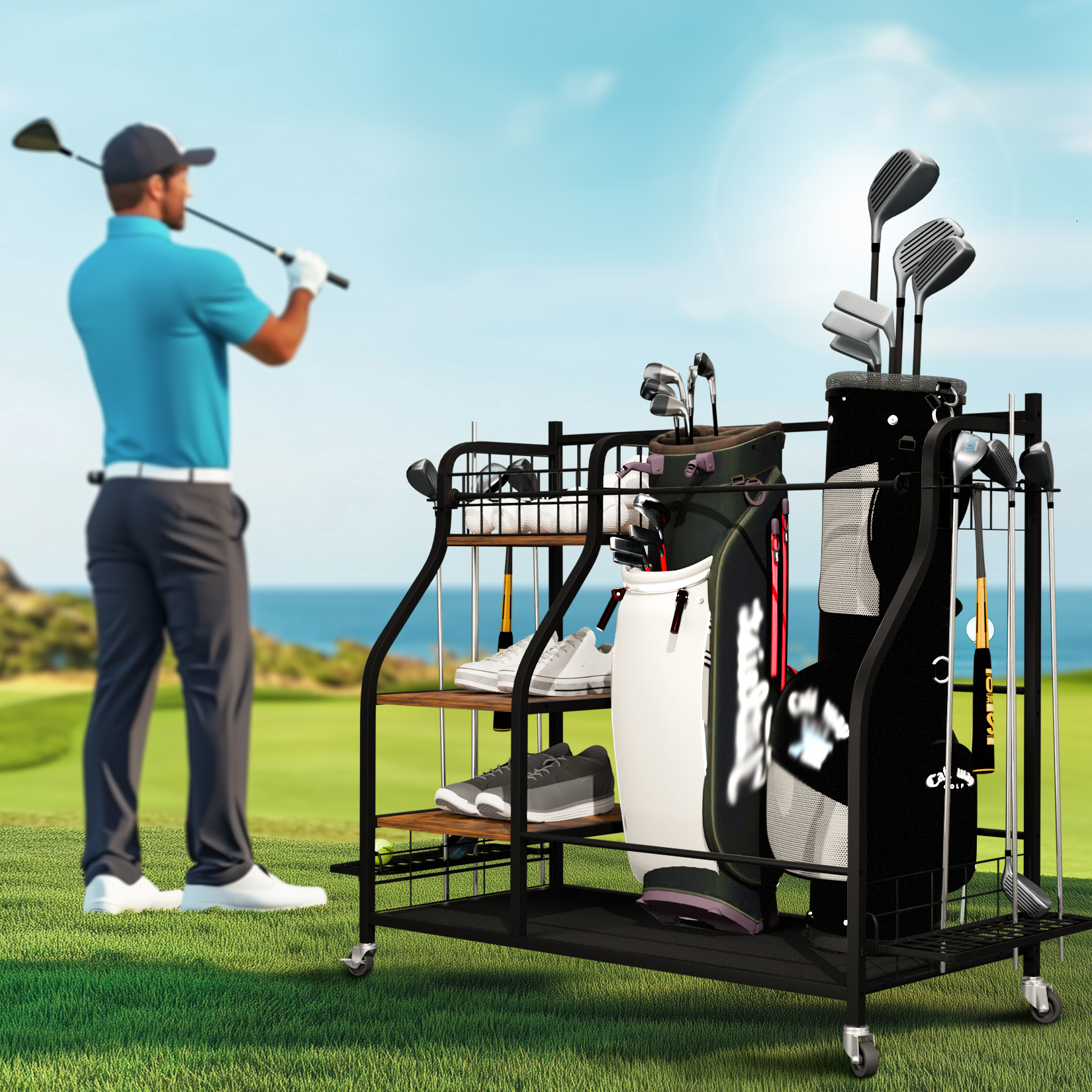 Rolling Golf Storage Rack Gara - Golf Equipment Organizer For Garage のレビューと価格